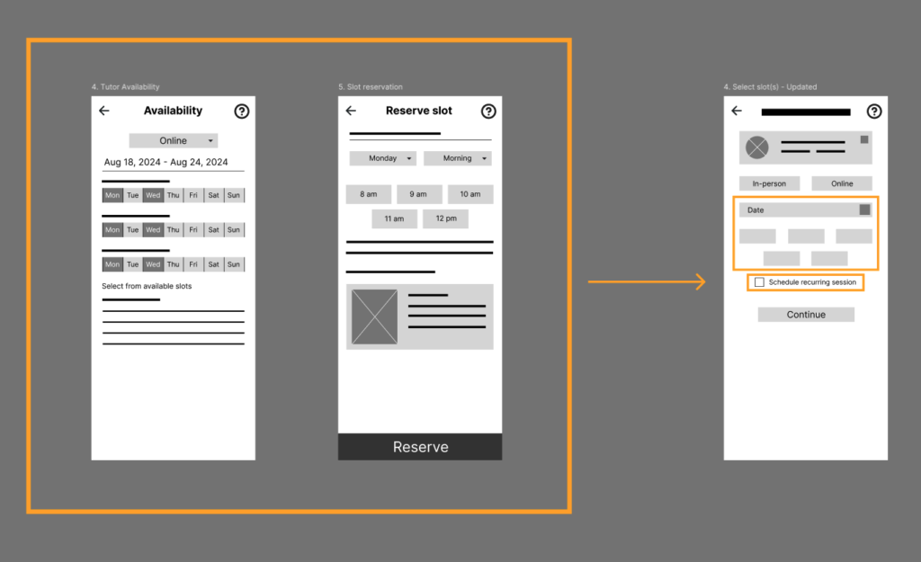 Updated wireframe screen